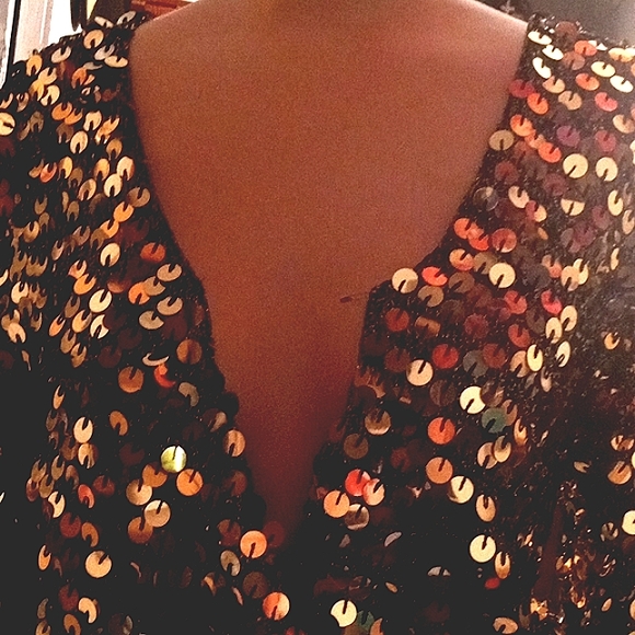 E.Haas & Co Vintage Gold and black fishscale V neck Sweater in EUC. Size Large - Picture 5 of 6